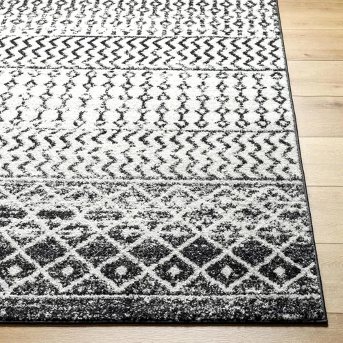 Miniatura 2 de Livabliss Alfombras de Área - Alfombra Chester Boho Marroquí Negra de 2x16 para Sala de Estar y Dormitorio - Alfombra Geométrica Blanca y Gris