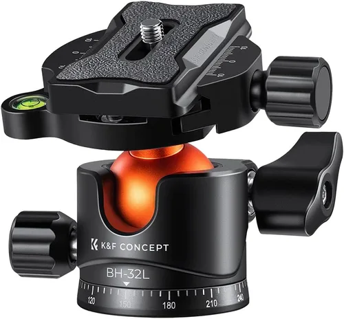 Miniatura 11 de K&F Concept Cabezal de bola de trípode de metal de 0.984 in, rotación de 360 grados, panorámica con placa de liberación rápida de 1/4 de pulgada