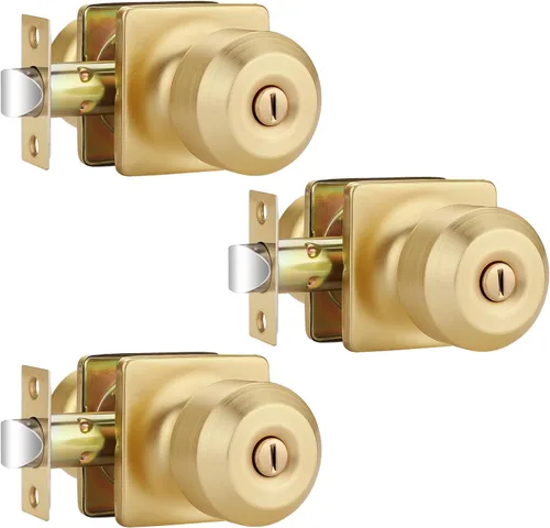 Miniatura 20 de EHOMEWARE Paquete de 2 pomos de puerta interiores, manija de puerta negra con cerradura, pomo de puerta de dormitorio/baño sin llave, pomo redondo