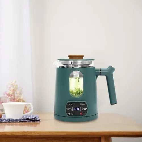 Tetera eléctrica, pantalla LCD, calentador de agua y calentador con base giratoria de 360° y 6 tipos diferentes de funciones para café, té, leche,