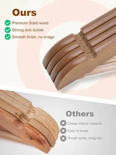 Miniatura 4 de HOUSE DAY - Paquete de 10 perchas de madera de nogal, percha de madera maciza con barra antideslizante, percha de madera resistente para clóset
