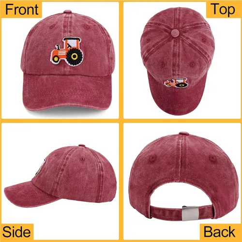 Miniatura 4 de Gorras de béisbol de tractor de granja para niños y niñas, sombrero vintage lavado, ajustable, divertido sombrero para papá para niños pequeños de 3
