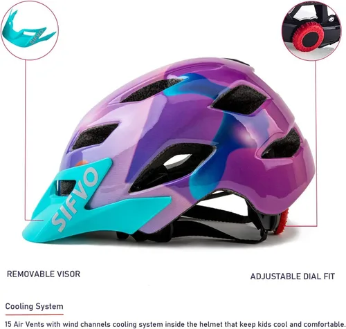 Miniatura 2 de SIFVO - Casco de bicicleta para niños y niñas, casco de bicicleta con visera genial para niños de 5 a 14 años, casco de bicicleta para niños, casco
