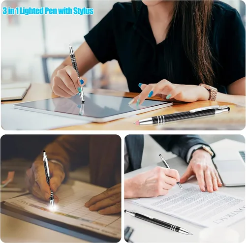 Miniatura 3 de GL006 - Bolígrafo de punta iluminada con lápiz capacitivo 3 en 1, bolígrafo LED para escribir en la oscuridad, paquete de 3, luz azul