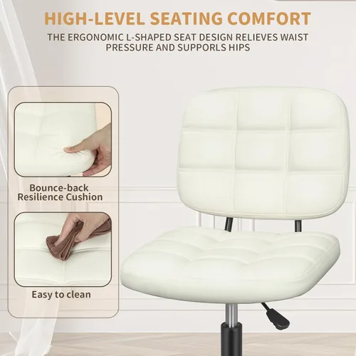 Miniatura 4 de ERGOSEAT Silla de escritorio de oficina en casa sin brazos con ruedas, moderna silla ergonómica con ruedas giratorias de 360°, sillas de tareas