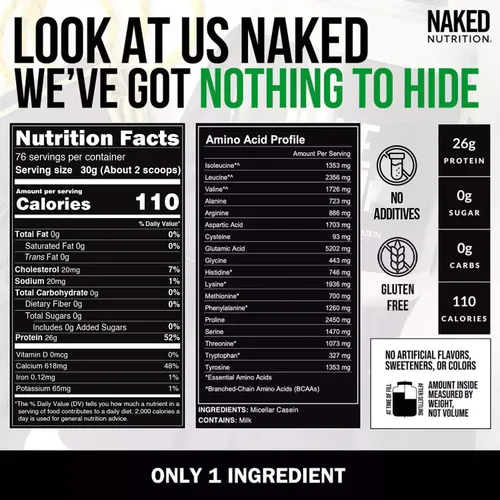 Miniatura 4 de NAKED Caseína - Polvo de proteína de caseína micelar de 5 libras, a granel, cero carbohidratos, sin OMG, sin gluten, sin soja, sin conservantes