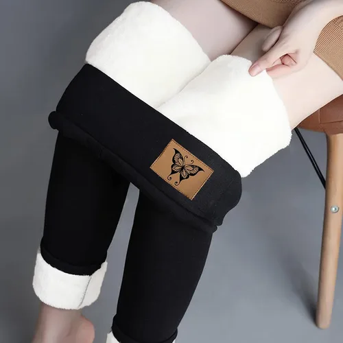 Miniatura 3 de Pantalones deportivos cálidos con forro de sherpa para mujer, de cintura alta, con forro polar, pantalones largos gruesos para exteriores