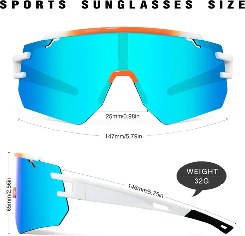 Miniatura 3 de Gafas de sol polarizadas de béisbol para hombres y mujeres, gafas de sol deportivas UV400, softbol, correr, ciclismo, MTB Naranja&Azul