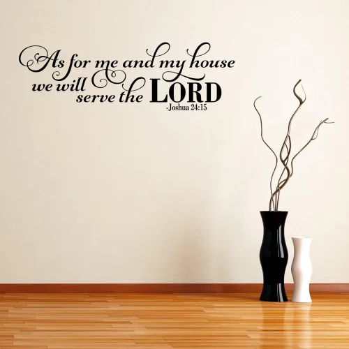 Miniatura 2 de Calcomanías de vinilo con texto en inglés «As for Me and My House We Will Serve The Lord Quote» para pared, diseño de Joshua 24:15 palabras Beige