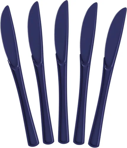 Miniatura 10 de Exquisite Cuchillos desechables de plástico azul claro, 100 piezas, cubiertos desechables de plástico azul claro resistente, cubiertos desechables