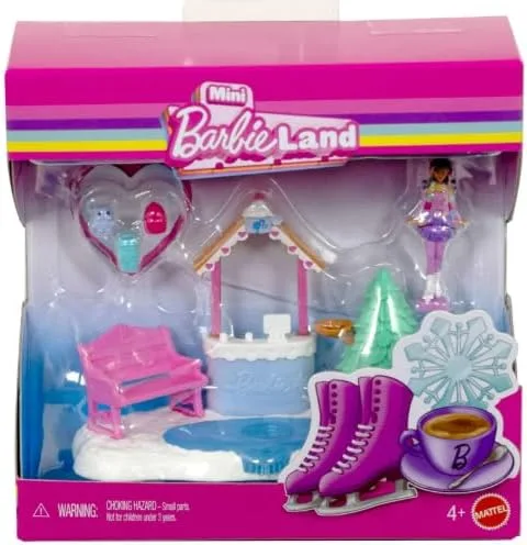 Barbie Juego de casa de muñecas Mini Land, casa de ensueño con muñeca sorpresa de 1.5 pulgadas, muebles y accesorios, además de ascensor y piscina