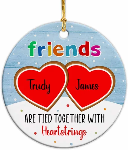 Adornos de cerámica personalizados para los mejores amigos están atados con cuerdas de corazón, adorno personalizado de 2 amigos, adorno de buenos