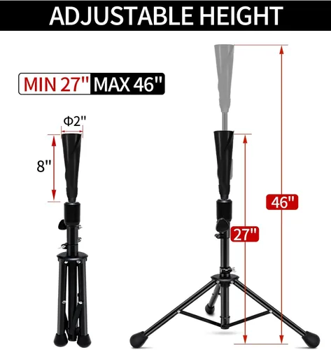 Miniatura 2 de FDLS Baseball Batting tee for Adults and Youth Teens, Portable Tripod Stand Base Tee Easy Adjustable Height 27 to 46 inches for Hitting Training