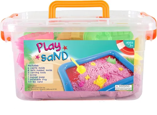 Miniatura 6 de Play Sand Kit - Juguete sensorial de arena de juego de 32 piezas con 3.3 libras de arena mágica de colores, caja de arena inflable, moldes