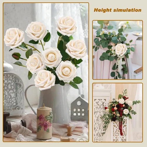 Miniatura 4 de Flores artificiales realistas, 25 piezas de rosas falsas de aspecto real con tallo para ramos de boda, centros de mesa, despedidas de soltera