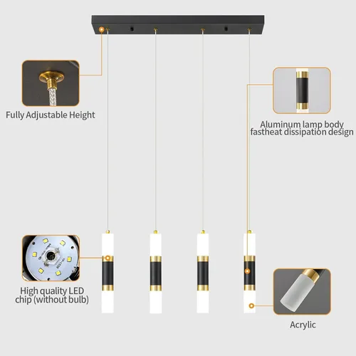 Miniatura 5 de Lámpara colgante moderna de 4 luces para isla de cocina, regulable, LED, negro, mini luces colgantes, comedor, cocina, color negro y dorado