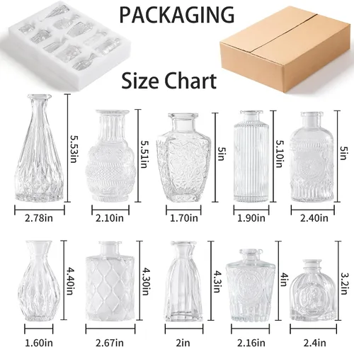 Miniatura 6 de Jarrones pequeños vintage para flores, juego de 10, jarrones mini de botones para flores, jarrones pequeños transparentes a granel para centros