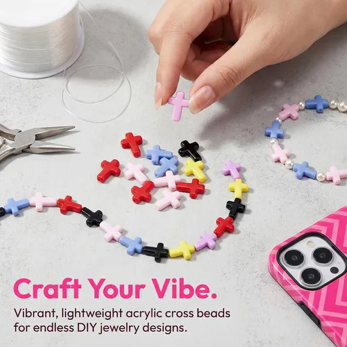 Miniatura 6 de 120 dijes de cruz para hacer joyas, cuentas de cruz religiosa para pulseras, cruces para hacer joyas, pulseras, collares, manualidades (6 colores)