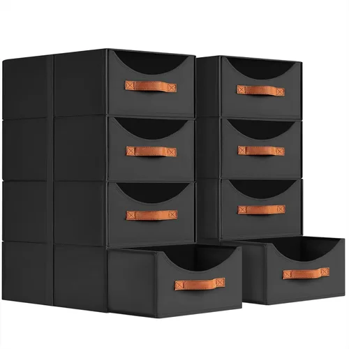 Miniatura 19 de Homsorout Cajones de almacenamiento apilables, contenedores de almacenamiento plegables con cajones, paquete de 8 cestas organizadoras de estantes