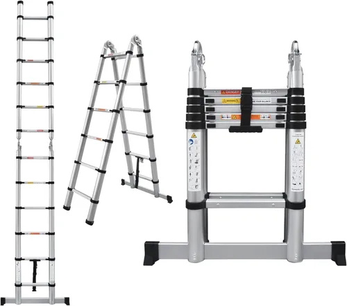 Miniatura 16 de Escalera telescópica plegable de aluminio 5+6 con pasamanos, pedal ancho de seguridad, carga máxima de 330 libras, plegable, fácil de almacenar