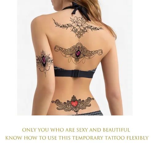 Miniatura 5 de Roarhowl Tatuajes de encaje, juego de tatuajes temporales sexy grande, tatuajes temporales para mujeres, vientre, espalda, cintura, muslo, arte