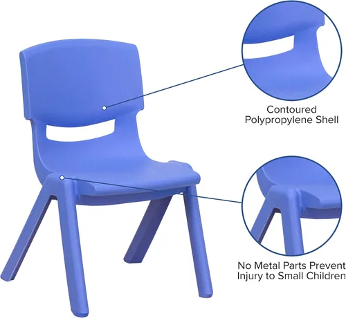 Miniatura 5 de EMMA + OLIVER Paquete de 4 sillas escolares apilables de plástico azul con asiento de 10.5 pulgadas de alto, silla preescolar