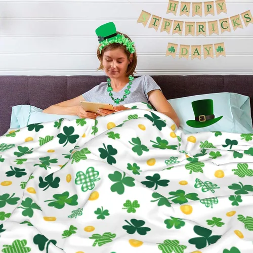 Miniatura 6 de Manta del día de San Patricio con trébol de shamrock, manta de franela para arrojar de 40"x50" de trébol de la suerte, regalo para adultos y niños