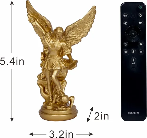 Miniatura 7 de Estatua de San Miguel Arcangel de San Miguel, escultura de ángel de oro pequeña de 5.2 pulgadas para colección católica cristiana Dorado
