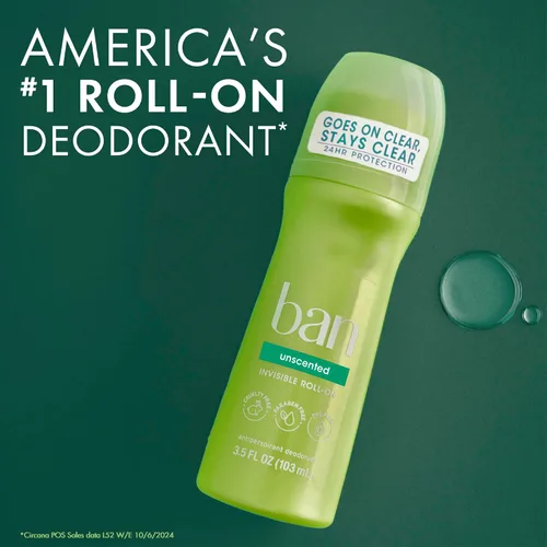 Miniatura 5 de Desodorante antitranspirante roll-on sin perfume, original de Ban (3.50 onzas), paquete de de 4
