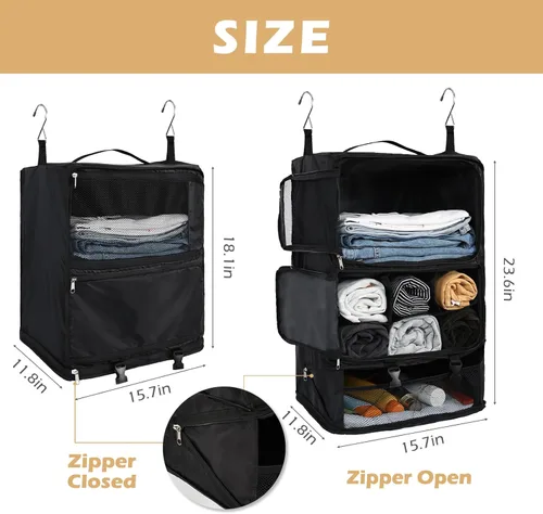 Miniatura 5 de Surblue Estantes colgantes, bolsa de almacenamiento de viaje, cubo de embalaje de compresión para maleta, organizador de armario portátil plegable