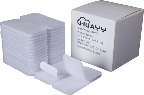Miniatura 8 de HUAYY (Blanco, 48 pares de hojas rectangulares de 1 x 2 pulgadas), autoadhesivas, de fuerza industrial, cinta de gancho y bucle resistente