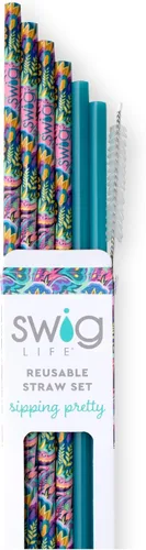 Miniatura 3 de Swig Life Pajillas reutilizables Bazaar + Juego de pajita alta color turquesa y cepillo de limpieza, cada pajita mide 10.25 pulgadas de largo