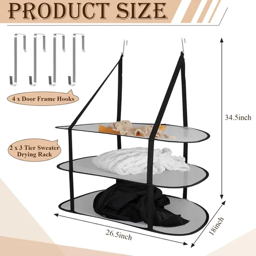 Miniatura 2 de 2 piezas de 3 niveles de malla plana plegable para suéter, ropa y organización de la habitación, perfecto para apartamentos, dormitorios, baños