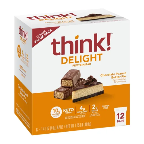 Miniatura 14 de think! Delight Barras de proteínas, bajas en carbohidratos, sin gluten, pastel de mousse de chocolate, 10 unidades (el embalaje puede variar)