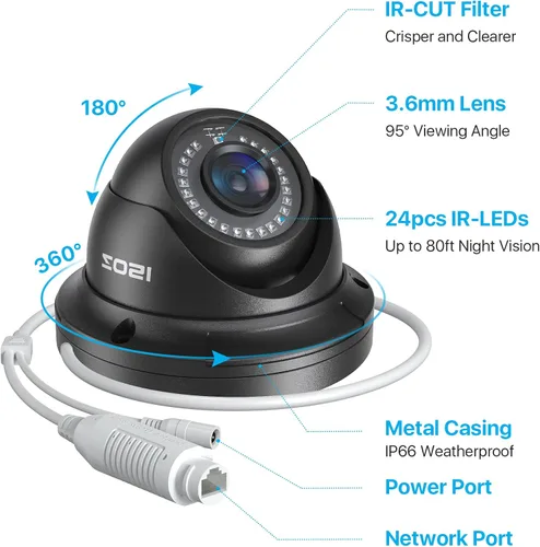 Miniatura 7 de ZOSI Paquete de 4 cámaras POE de seguridad complementarias 3K de 5MP con cable, cámara IP para interiores y exteriores de 2880 x 1620, visión