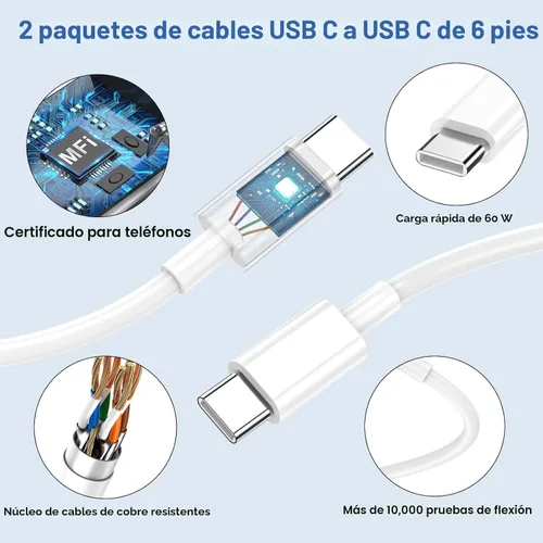 Miniatura 5 de Cargador para iPhone 17 Pro Max de carga rápida, 40 W Dual USB C Bloque de carga rápida con cable de carga tipo C de 6 pies para iPhone 17/17 Pro/17