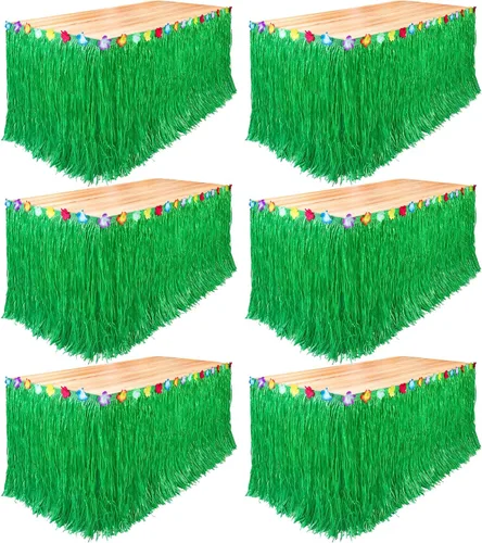 Miniatura 24 de Fovths Luau - Falda de mesa de hierba natural de 9 pies x 29.5 pulgadas, falda de mesa hawaiana para decoraciones de fiesta hawaiana tropical, Verde