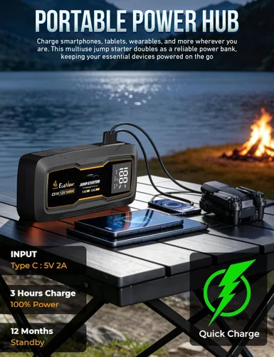 Miniatura 5 de EcoNour Arrancador de salto Pico de 1600 A Arrancador portátil para automóvil Caja de salto de litio de 12 V para motores de gas de 7 L