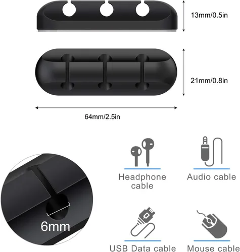 Miniatura 3 de SOULWIT Clips de soporte para cables, paquete de 3 clips organizadores de cables de silicona autoadhesivos para escritorio, cable de carga USB