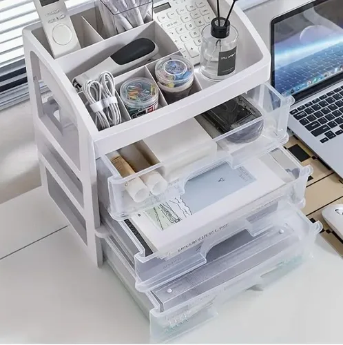 Miniatura 4 de Organizador de maquillaje con 3 cajones, vitrinas de cosméticos, caja de almacenamiento de maquillaje (3 cajones) (blanco)