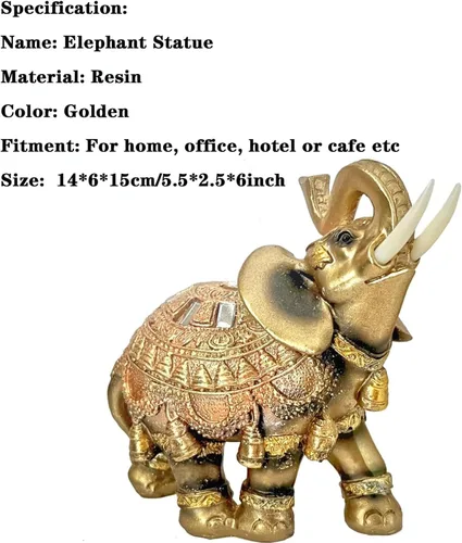 Miniatura 7 de Estatuas de elefante dorado, decoración del hogar de Feng Shui para sala de estar, figuras de elefantes, coleccionables, decoración de regalo