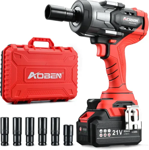 Miniatura 8 de AOBEN Llave de impacto inalámbrica 1100N.m, pistola de impacto de alto par de 1/2 pulgada, destornillador de impacto de potencia de 3 velocidades