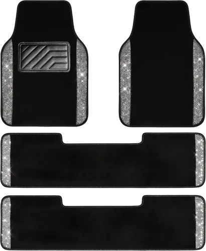 Miniatura 17 de CAR PASS - Alfombras de coche con diamantes brillantes, alfombrillas de suelo de diamantes de imitación con purpurina brillante con almohadilla