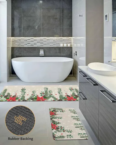 Miniatura 5 de Tapete de baño de eucalipto navideño para bañera, antideslizante, de secado rápido y absorbente, de tierra de diatomeas, para fregadero de cocina