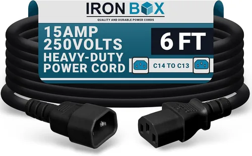 Miniatura 23 de IronBox Electric - Cable de Alimentación C14 a C13 de Servicio Pesado, 15A, 250V, Cable de Extensión para Computadora 14/3 AWG - Cables