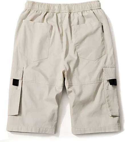 Miniatura 2 de APTRO Pantalones cortos cargo para hombre, cintura elástica, cordón de verano, pantalones cortos de algodón casuales grandes y altos, pantalones