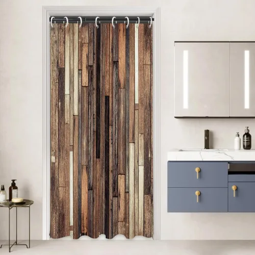 Cortina de ducha marrón de granja, pequeña, corta, rústica, occidental, antigua, vintage, tablero oscuro, estilo granero, tablón, 36 x 72 pulgadas,