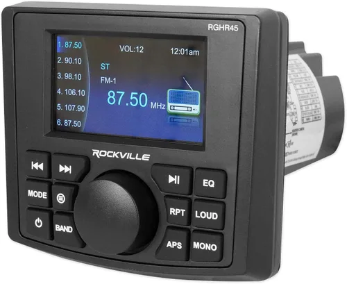 Miniatura 2 de Rockville RGHR45 Receptor de agujero de calibre marino de 4 zonas, Bluetooth/Radio/Paquete remoto con cable con (2) Rockville RWB90B Negro 8" 300w
