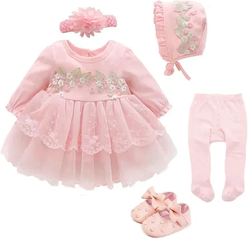 foohinck Ropa de vestir para niña recién nacida, 0, 3, 6 meses, vestido de princesa rosa, traje de bautismo blanco, vestido de fiesta, sombrero y