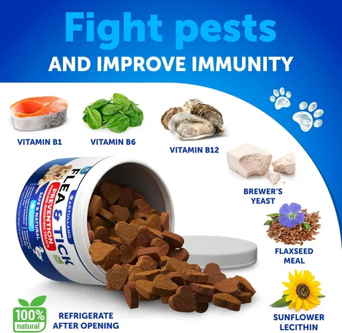 Miniatura 3 de Prevención de pulgas y garrapatas masticables para perros – Control natural del tratamiento de pulgas – Suplemento para perros grandes y pequeños